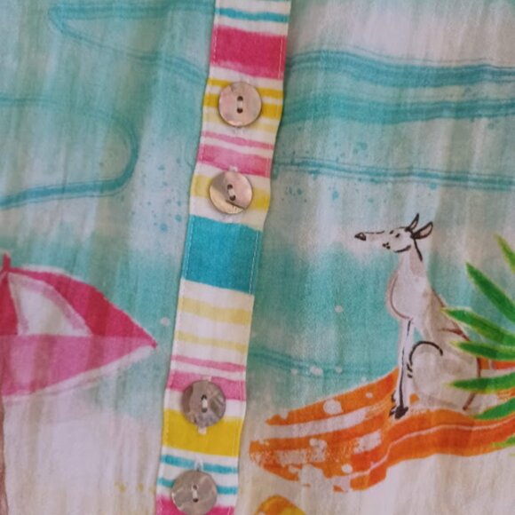 John Mark White/Colorful BEACH DOGS Button-Front Tunic Blouse Size M - Picture 4 of 8